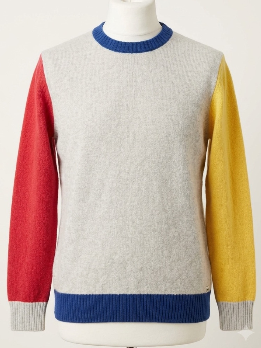 Kronstadt Casual XL Mens Lambswool Blend Sweater Colorblock Red Yellow Grey Blue